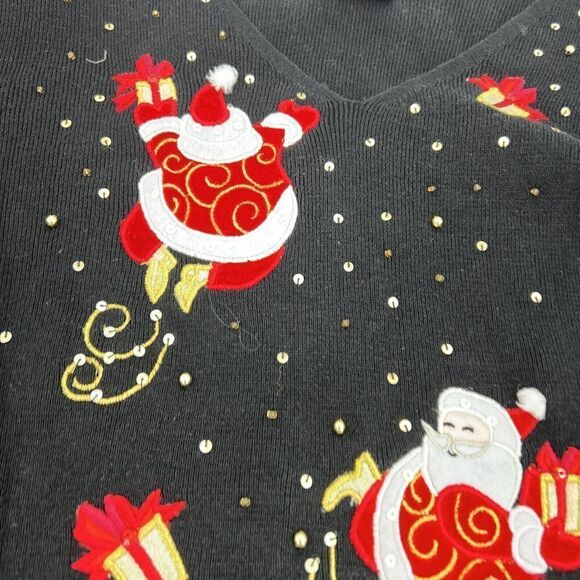 Quacker Factory Black Santa Christmas Sweater Size Medium - Picture 3 of 4